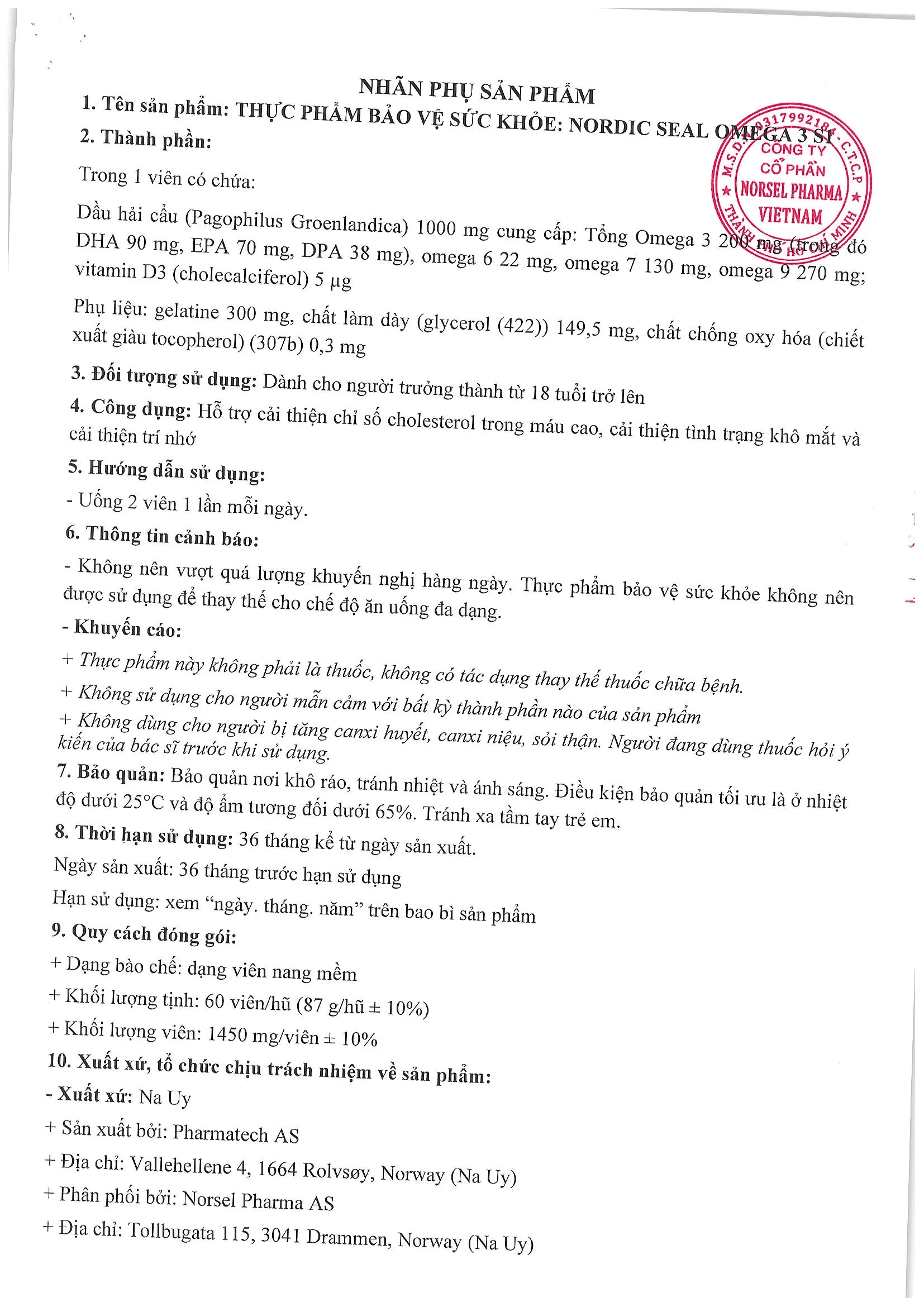 Công bố sản phẩm Nordic Seal Omega 3 S1