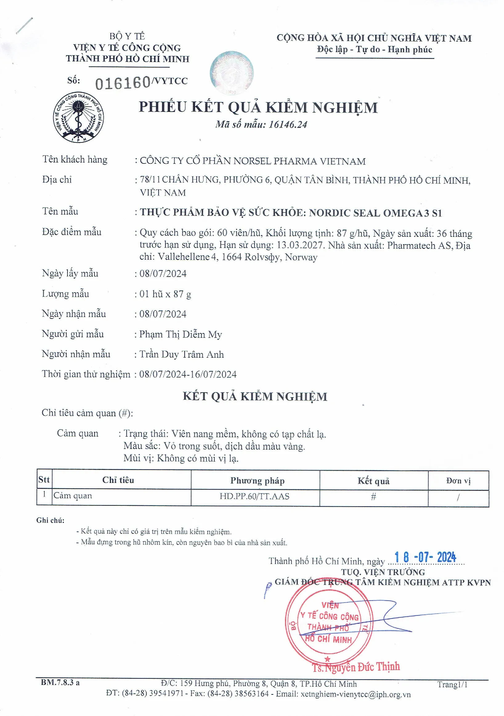 Kết quả kiểm nghiệm