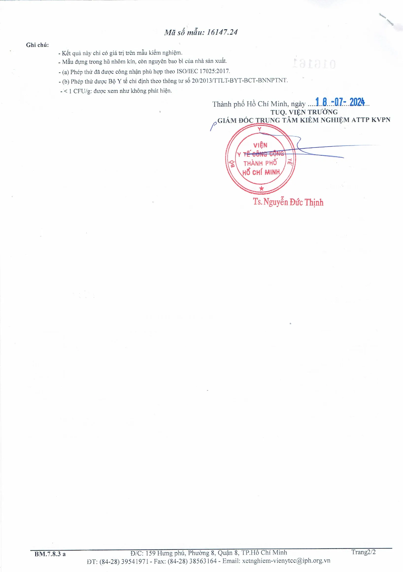 Kết quả kiểm nghiệm