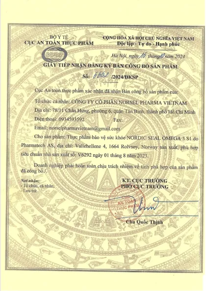 Giấy chứng nhận Nordic Seal Omega 3 S1